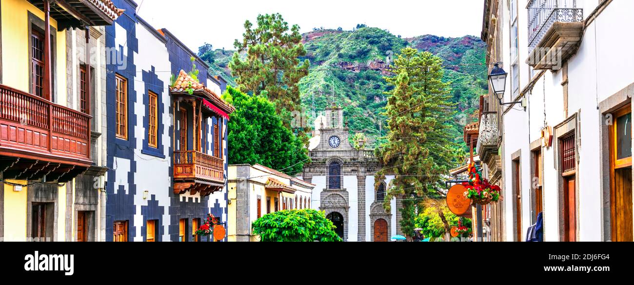 Kanarische Inseln reisen und Sehenswürdigkeiten. Teror - schönste traditionelle Stadt von Grand Canary (Gran Canaria). Stockfoto