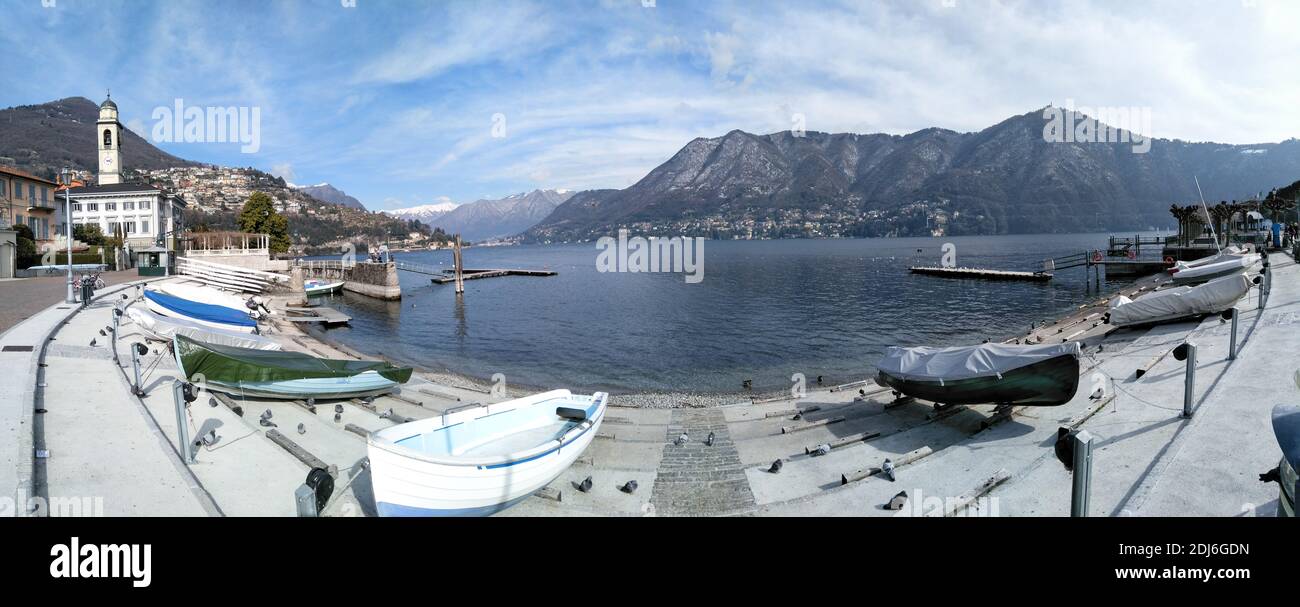 Cernobbio, Italien - 4. März 2018: Seeufer und historische Gebäude der berühmten Stadt. Stockfoto