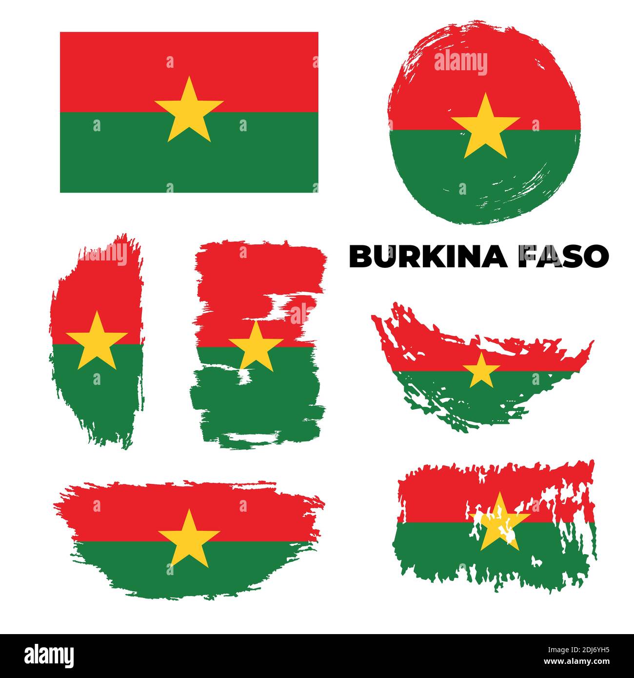 Flagge von Burkina Faso, grunge abstrakter Pinselstrich auf grauem Hintergrund. Stock Vektor