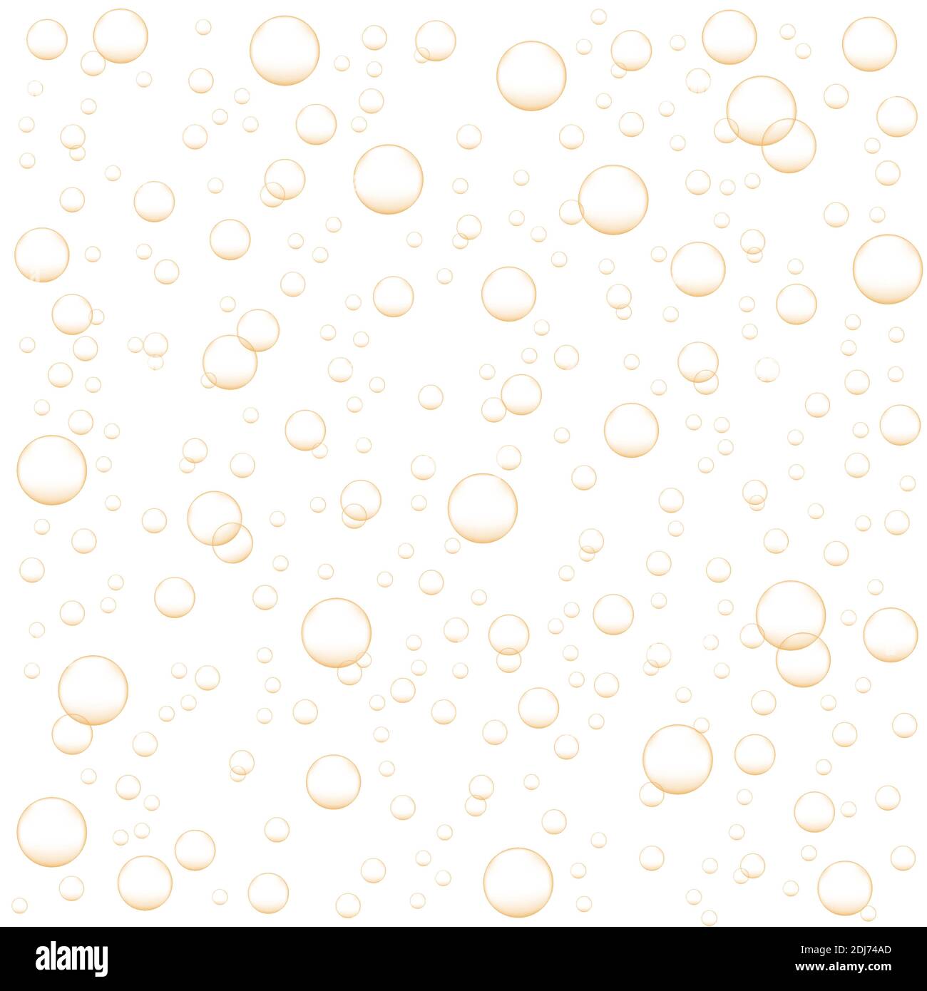 Goldene Luftblasen Champagner, Limonade, Sekt, kohlensäurehaltiges Getränk. Abstrakter Hintergrund mit Sauerstoff-Fizz. Vektor realistische Illustration. Stock Vektor