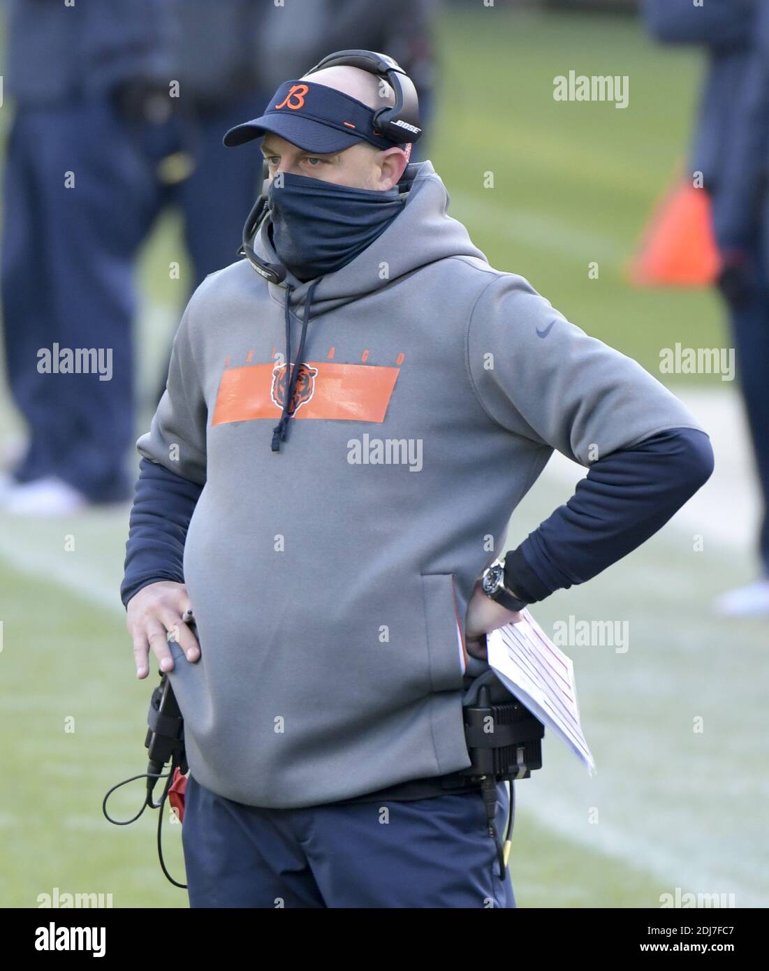 Chicago, Usa. Dezember 2020. Chicago bears Cheftrainer Matt Nagy steht am Rande beim Chicago Bears 36-7 Sieg über die Houston Texans am Soldier Field in Chicago am Sonntag, 13. Dezember 2020. Foto von Mark Black/UPI Kredit: UPI/Alamy Live News Stockfoto