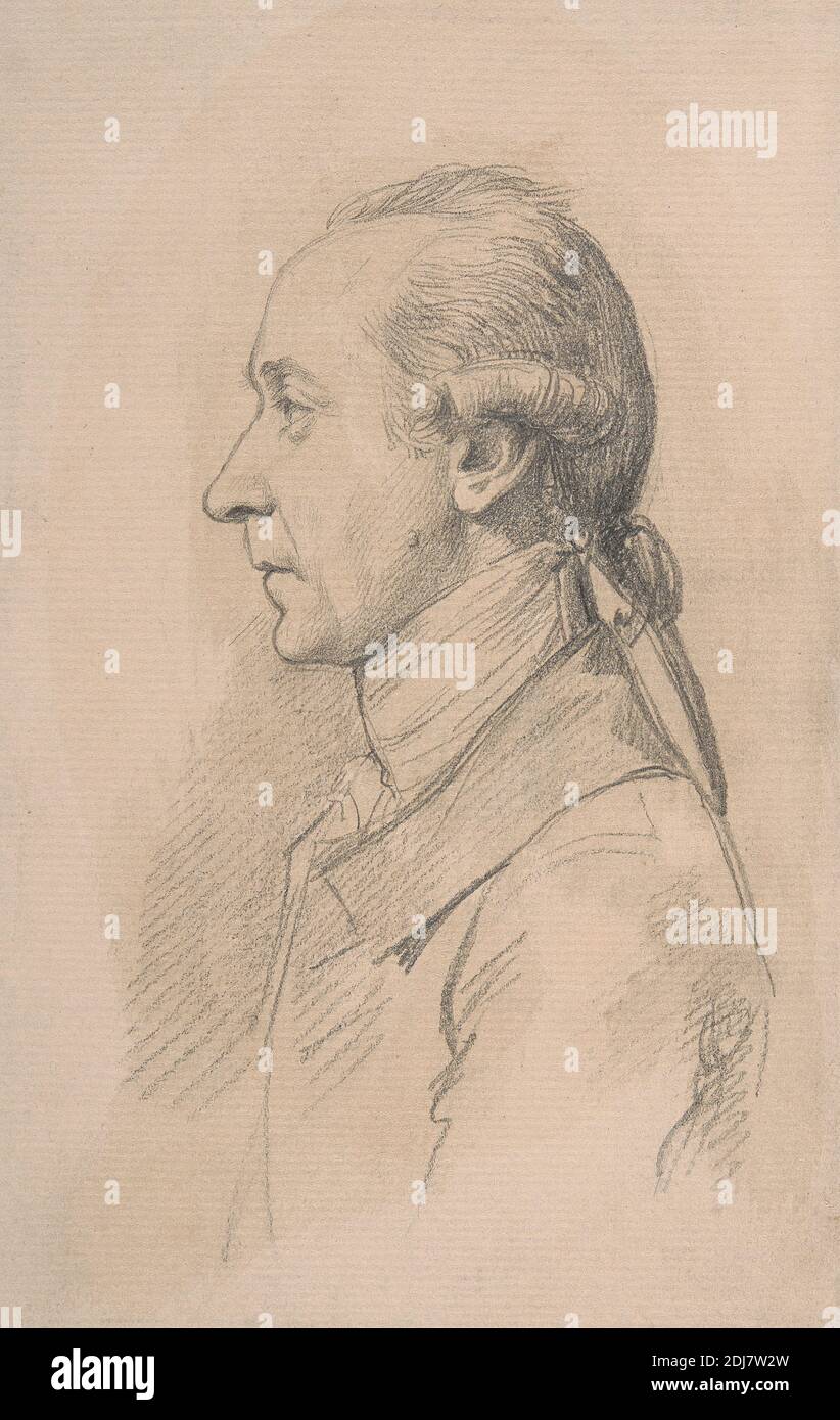 Mr. Hay, George Dance RA, 1741–1825, britisch, undatiert, Graphit auf Medium, schräg strukturiert, cremefarbenes Papier, Blatt: 6 7/8 × 4 1/2 Zoll (17.5 × 11.4 cm), Mann, Porträt, Perücke Stockfoto