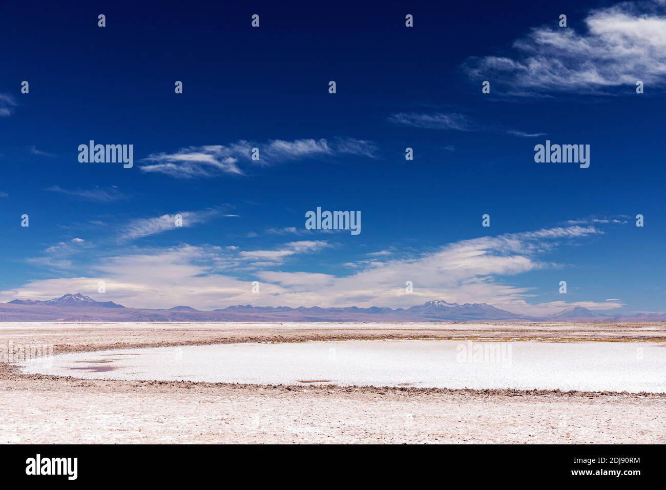 Laguna Tebenquicne, eine Salzwasserlagune im Salar de Atacama, Nationalpark Los Flamencos, Chile. Stockfoto