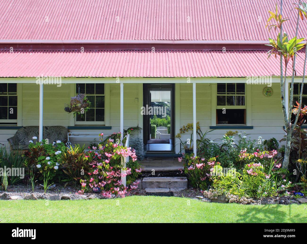 Norfolk Island, Old Bailey Homestead (Eingang Detail), Pitcairn Settlers Village. Meuterei des Homestead der Bounty-Nachkommen auf Norfolk Island. Stockfoto
