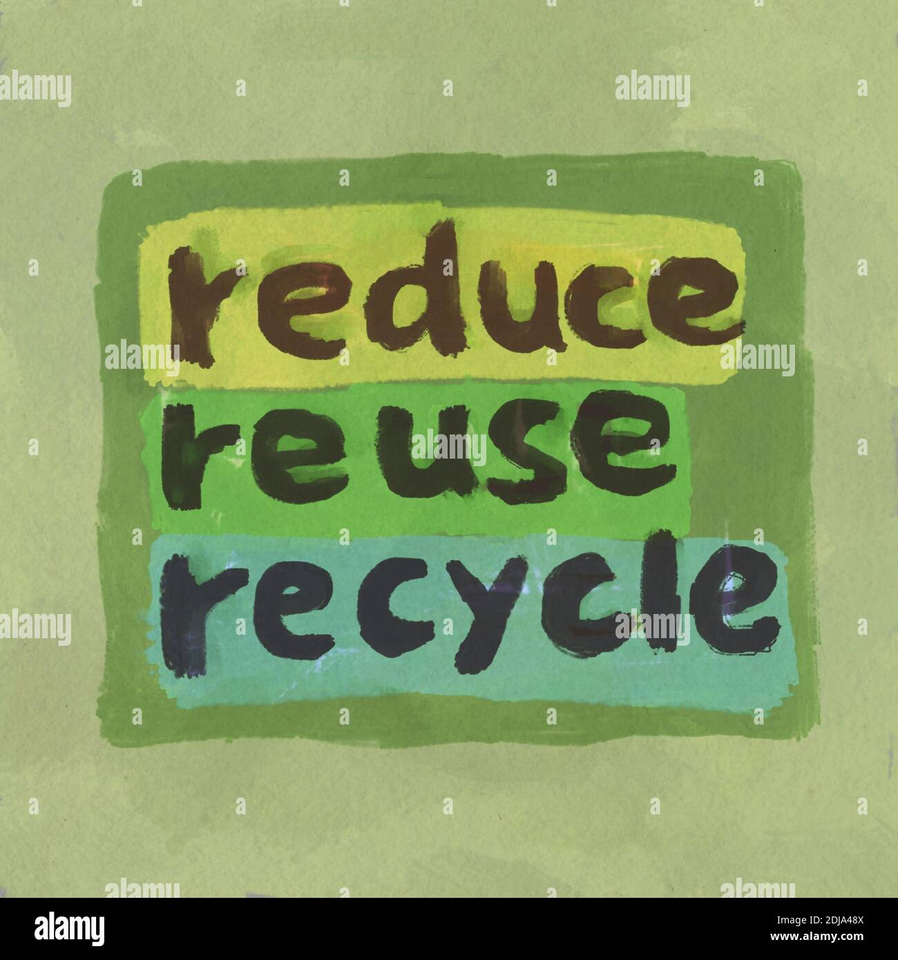 Weniger Wiederverwendung Recycling-Konzept handbemalte Textur Stockfoto