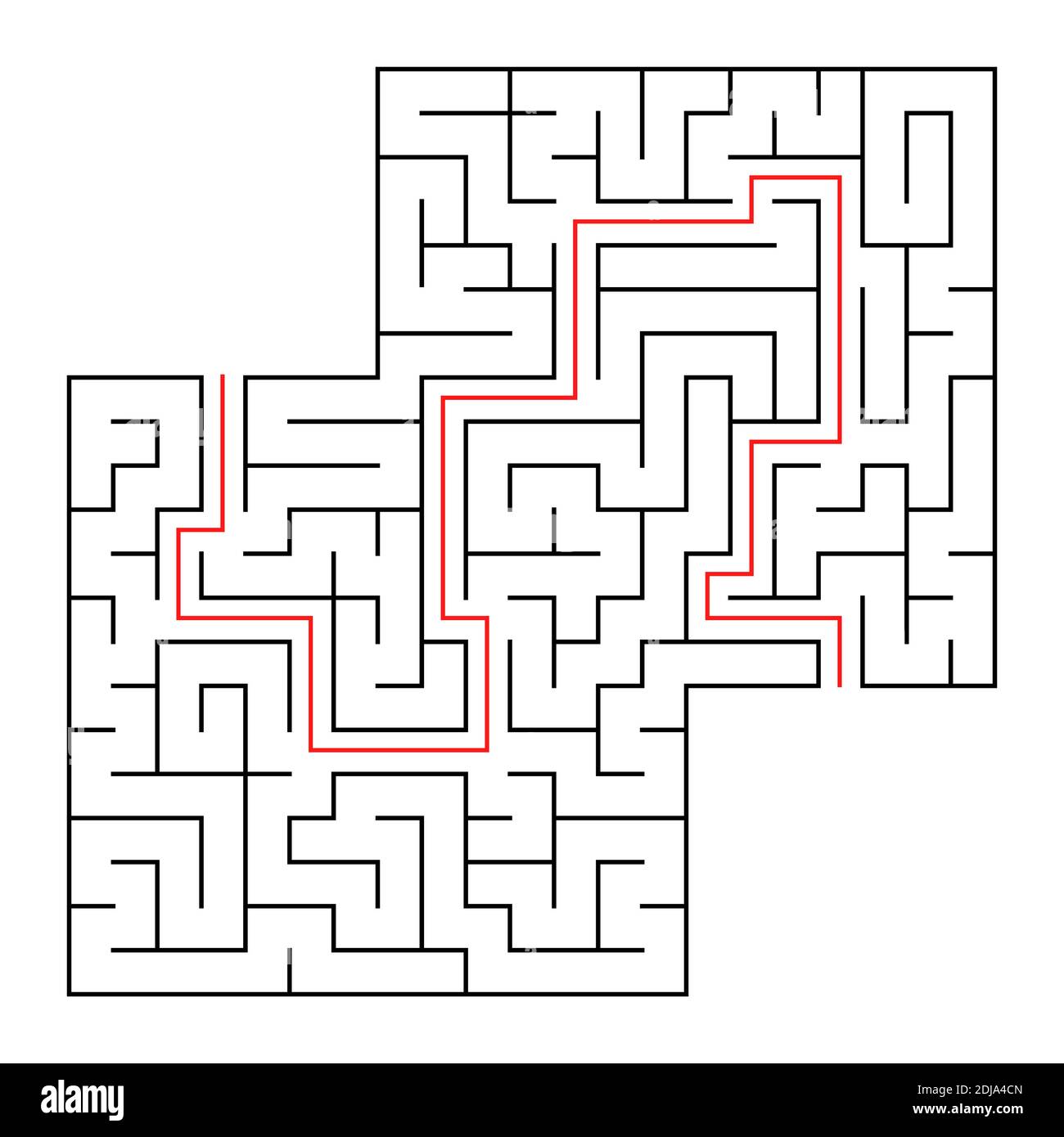 Ein quadratisches Labyrinth mit Eingang und Ausgang. Einfache isolierte Darstellung mit flachem Vektor. Mit einem Platz für Ihre Zeichnungen. Mit der Antwort Stock Vektor