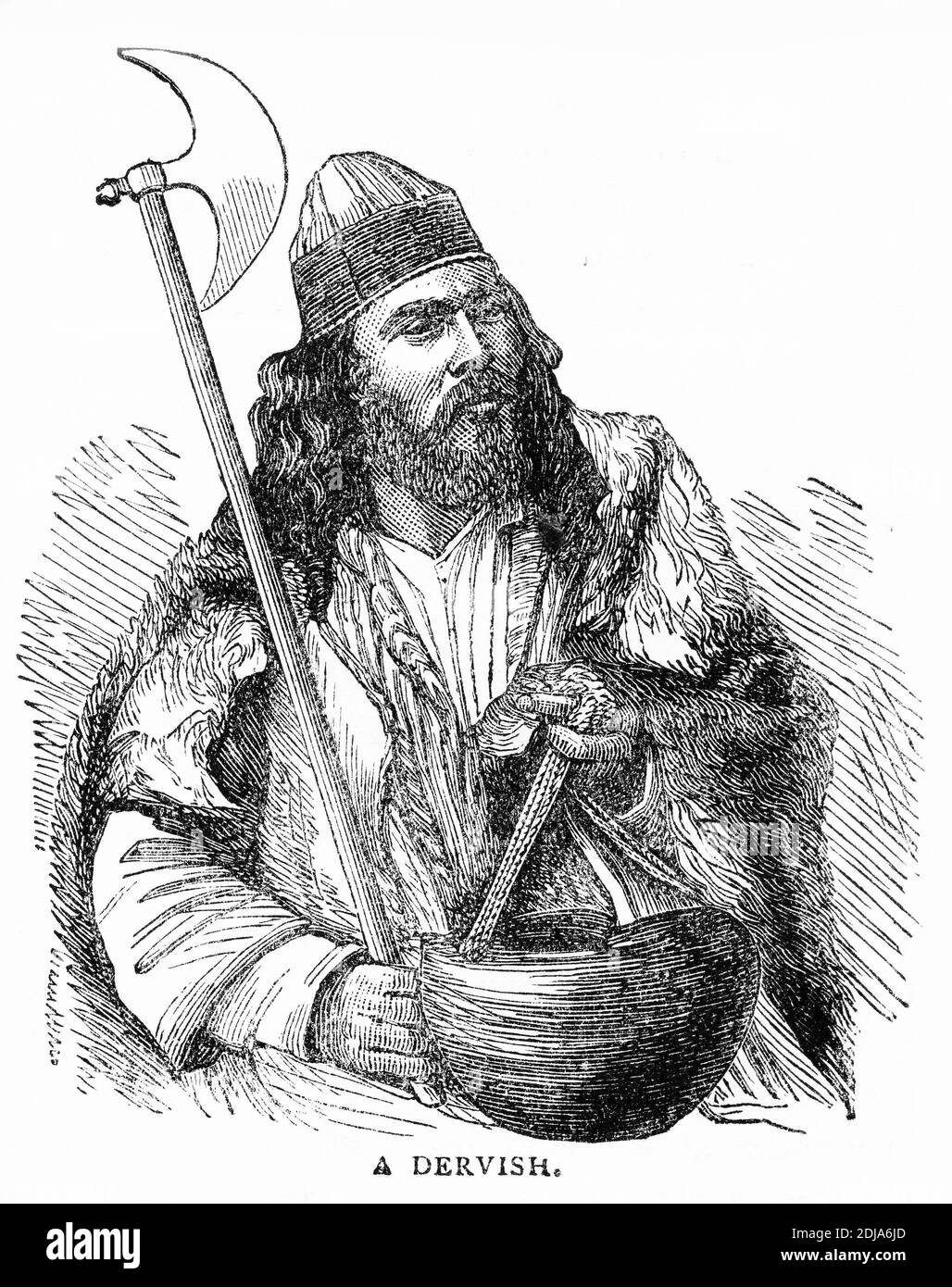 Gravur eines Derwisch oder Darvesh oder Darwīsh ein Mitglied Einer Sufi-Bruderschaft im Islam Stockfoto