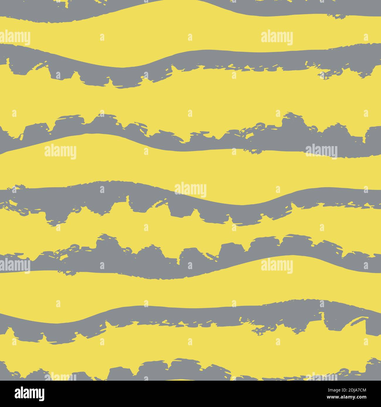 Gewellter Streifen nahtloser Vektor Muster Hintergrund. Schnitt Stil unregelmäßig horizontal linear gestreift gelb grau Hintergrund. Zerrissene Papierstreifen wirken Stock Vektor