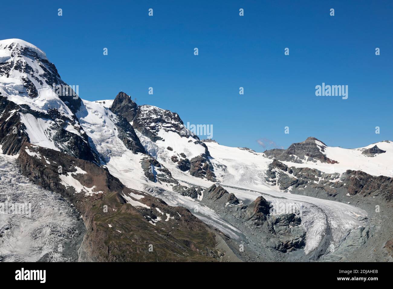 Breithorn und Klein Matterhorn Berge und Gletscher, Schweiz Stockfoto