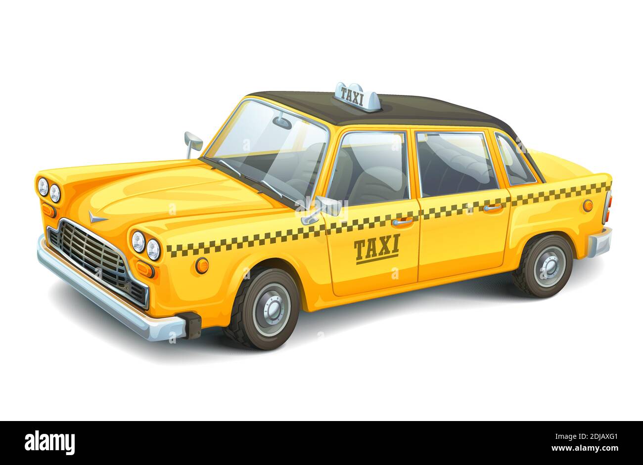 Gelb städtischen Taxi isoliert auf weißem Hintergrund. Hohe detaillierte Vektor Auto. Taxi-Service. Stadtverkehr. Vektorgrafik farbenfrohe Illustration. Stock Vektor