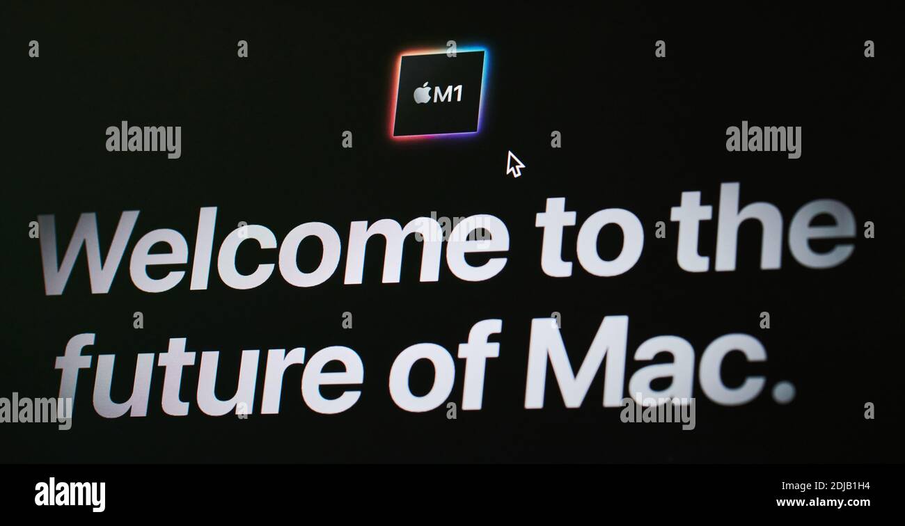 New york, USA - 14. Dezember 2020: Neue Generation von mac-Computern auf Laptop-Bildschirm Makro Nahaufnahme Stockfoto
