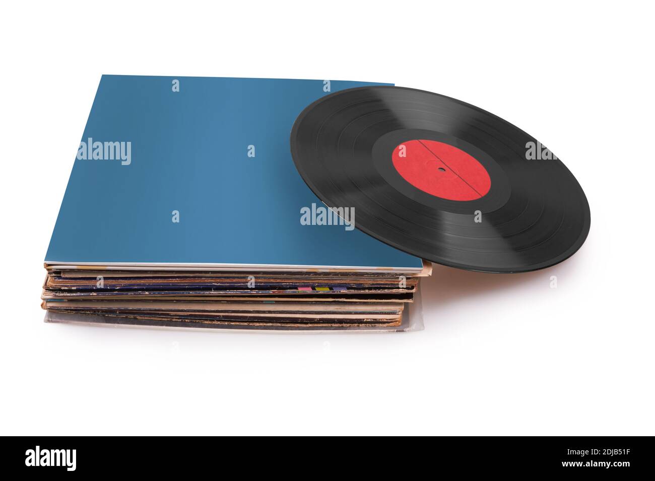 Alte Schallplatten isoliert auf weißem Hintergrund Stockfoto