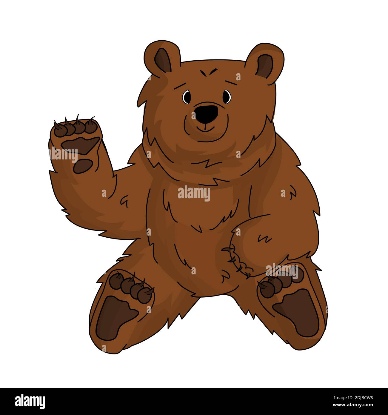 Isolierte Hand gezeichnet braun glücklich Bär Grizzly winkt Hand Und sitzt auf weißem Hintergrund Stock Vektor