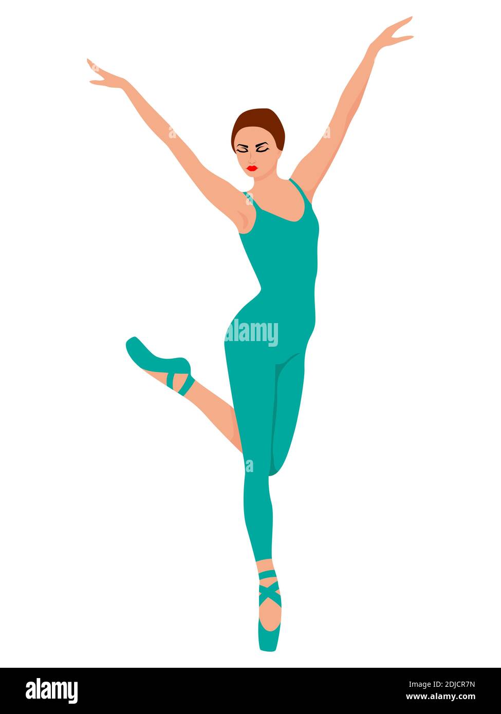 Schöne Ballerina in türkisfarbenem Trikot mit Hose, Handzeichnung Vektor, isoliert auf dem weißen Hintergrund Stock Vektor