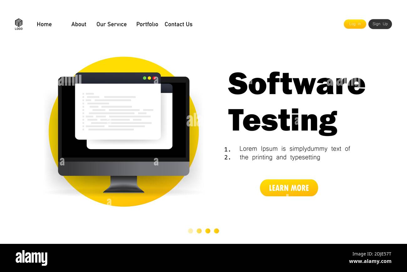 Banner für Softwaretests. Entwicklung, Programmierung, Codierung auf Computer-Illustration. Vektor auf isoliertem weißem Hintergrund. EPS 10 Stock Vektor