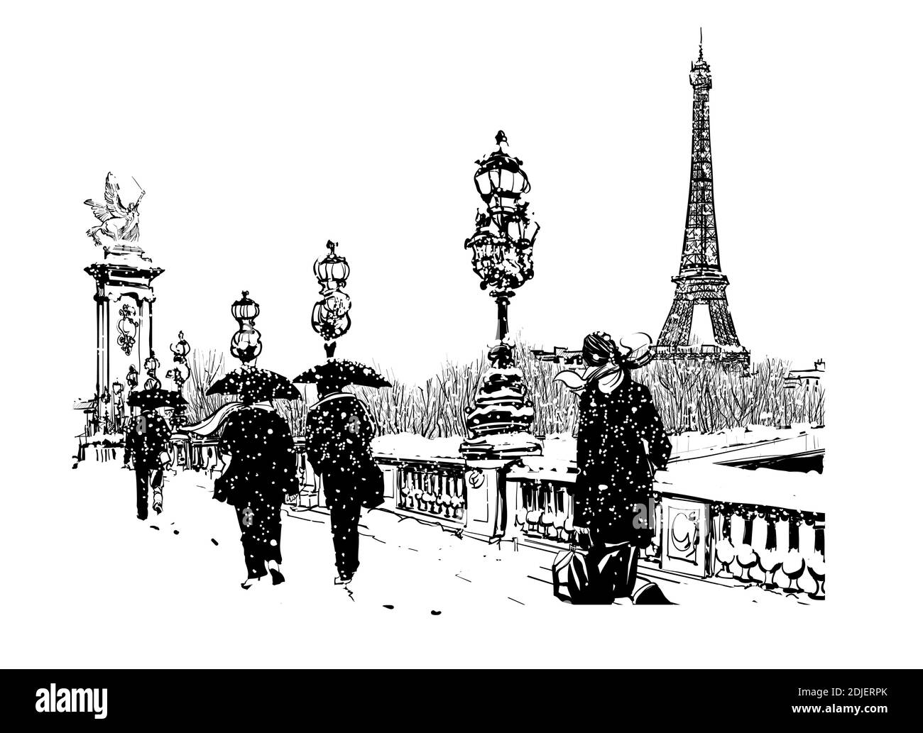 Pont Alexandre III unter Schnee, Paris, Frankreich - Vektorgrafik Stock Vektor