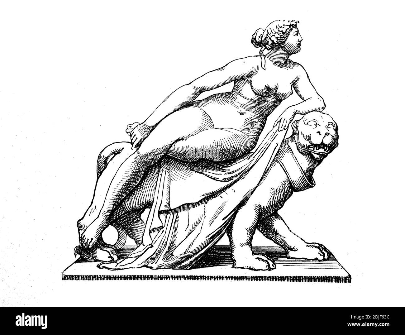 Ariadne, das heiligste, Ariadna, Arianna, in der griechischen Mythologie die Tochter des kretischen Königs Minos und seiner Frau Pasiphaë, eine Tochter des sonnengottes Helios, hier am Panther / Ariadne, die Heilige, Ariadna, Arianna, in der griechischen Mythologie die Tochter des kretischen Königs Minos und seiner Gattin Pasiphaë, Einer Tochter des Sonnengottes Helios, hier auf dem Panther, Historisch, historisch, digital verbesserte Reproduktion eines Originals aus dem 19. Jahrhundert / digitale Produktion einer Originalvorlage aus dem 19. Jahrhundert, Stockfoto