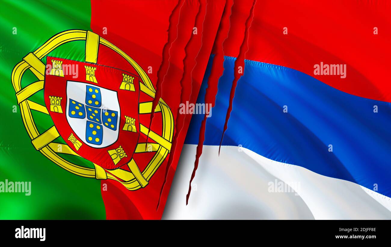 Portugal und Serbien Flaggen mit Narbenkonzept. Winkende Flagge,  3D-Rendering. Konfliktkonzept Portugal und Serbien. Portugal Serbien  Beziehungen Konzept. Flagge o Stockfotografie - Alamy