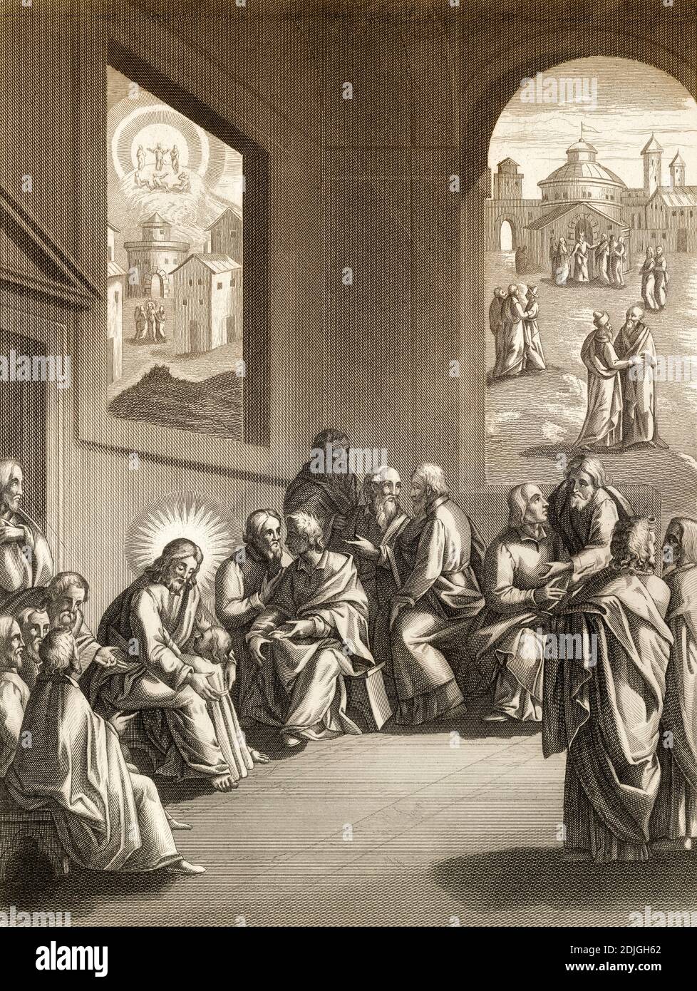 Jesus lehrt die Jünger über Humilty und brüderliche Korrektur, Stahlstich 1853, digital restauriert Stockfoto