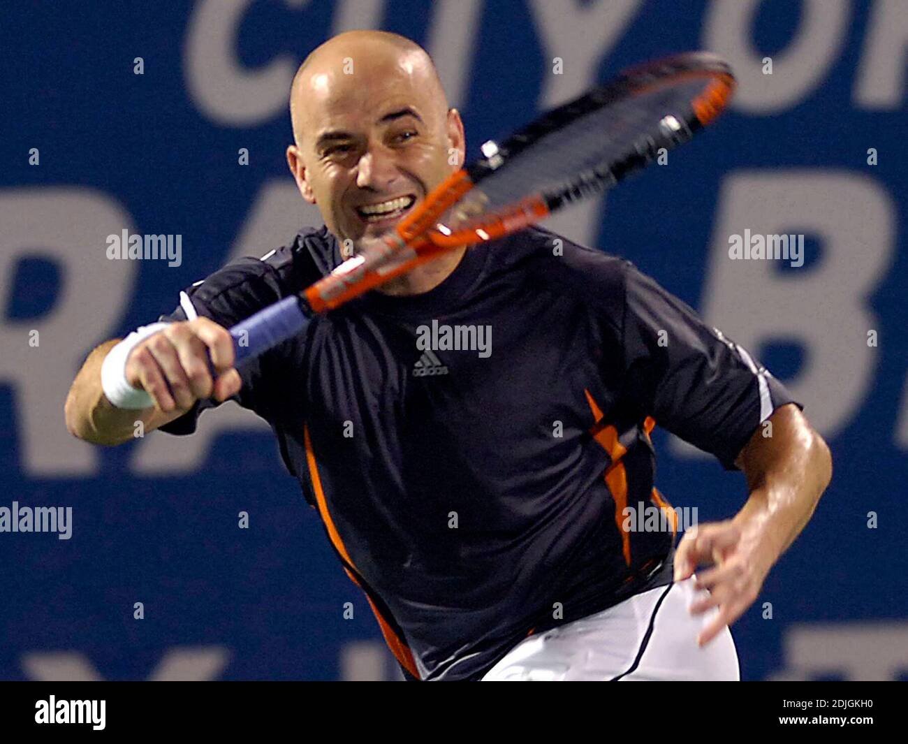 Andre Agassi nimmt an den Delray Beach International Tennis Championships, 1/30/06. Teil Stockfoto