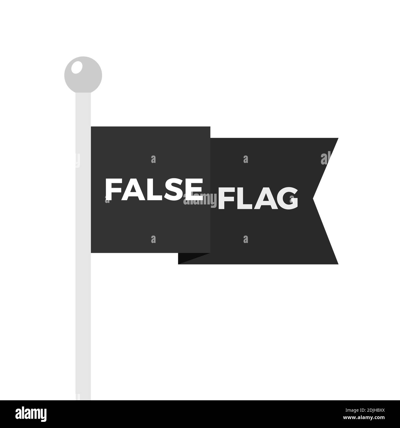 Gewellte Falsche Flagge auf der Stange - verdeckte Identität als Methode der Täuschung und des Betrugs. Manipulative Tarnung. Vektorgrafik Stockfoto