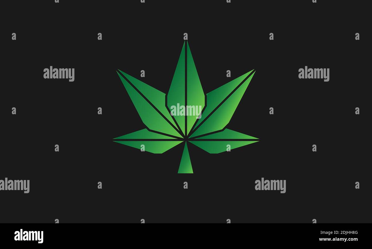Marihuana-Logo, geometrische Gesundheit medizinisches Cannabis-Logo Vektor-Designs, Hanf cbd-Öl-Extrakt grünes Blatt isoliert schwarzen Hintergrund. Stock Vektor