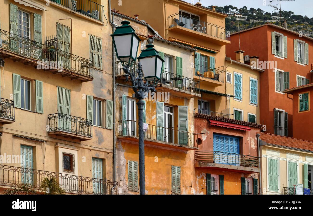 Hafenpromenade, Villefranche-sur-Mer, Provence Alpes Cote d'Azur, Frankreich Stockfoto