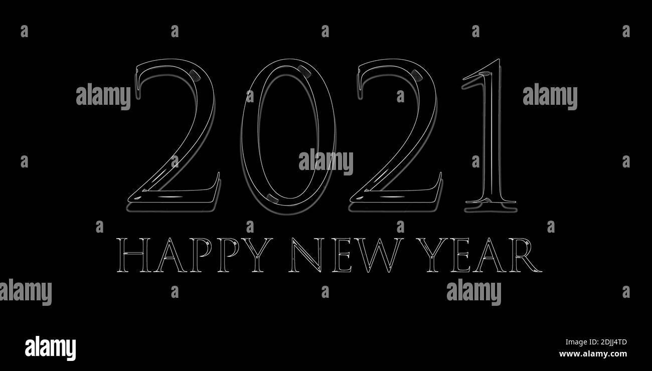 Frohes neues Jahr 2021 Text Design schwarz und weiß Farben Stockfoto