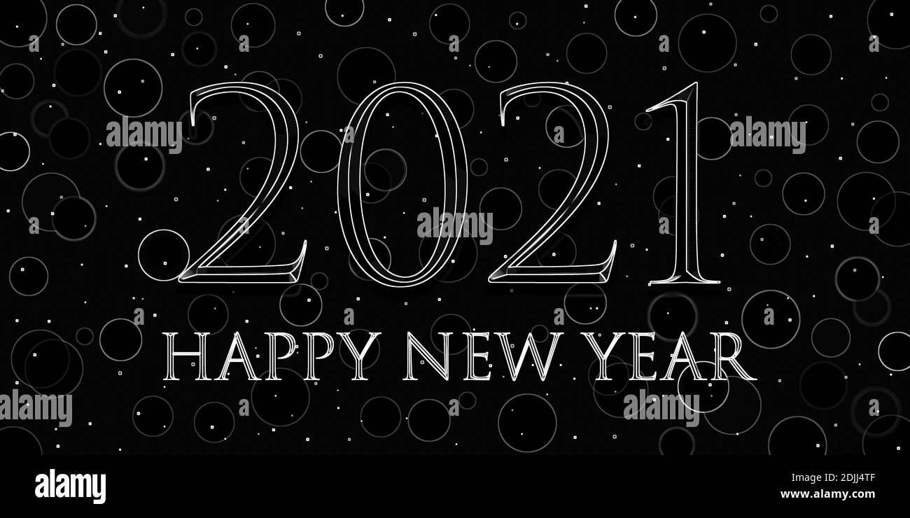 Frohes neues Jahr 2021 Text Design schwarz und weiß Farben Stockfoto
