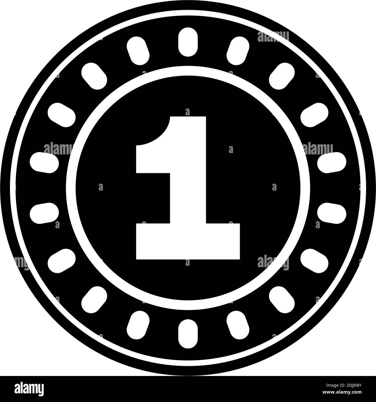 Eine goldene Münze, 1 Goldcent oder Dollar. Abbildung des Symbols für flache Vektorgrafiken. Einfaches schwarzes Symbol auf weißem Hintergrund. Eine goldene Münze, 1 Cent oder Dollar Zeichen Stock Vektor