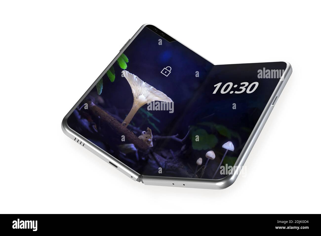 Faltbares Smartphone mit flexiblem Bildschirm - 3d Rendering Illustration Stockfoto