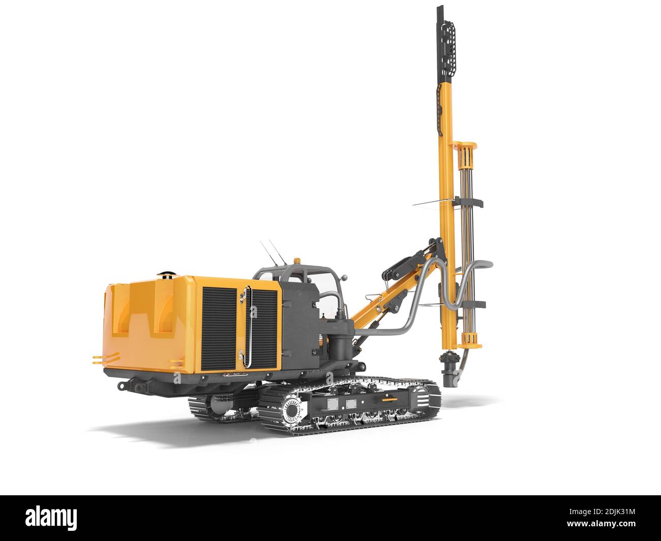 Baumaschinen Bohren Crawler Drehanlage orange 3D-Rendering auf Weißer Hintergrund mit Schatten Stockfoto