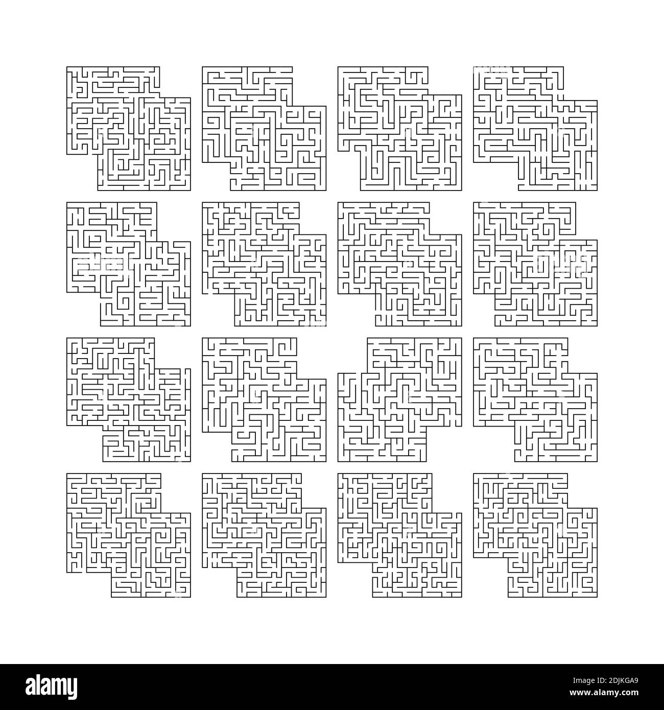 Labyrinth Labyrinth für Kinder Spiel-Set isoliert auf weißem Hintergrund. Stock Vektor