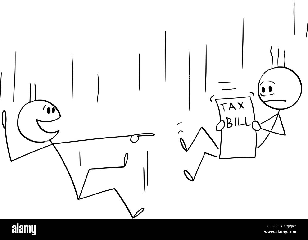 Vektor-Cartoon-Stick Figur Abbildung von zwei Männern oder Geschäftsleuten fallen nach unten, wird einer durch Steuerrechnung frustriert, zweite lacht ihn. Stock Vektor