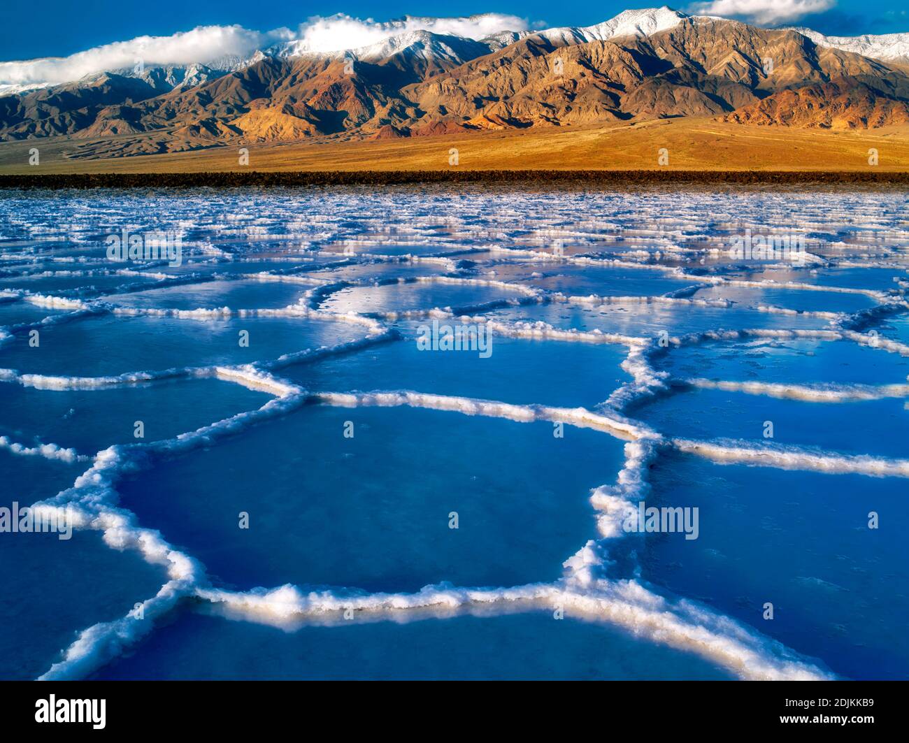Salz Polygone mit Wasser in ihnen nach Regen Sturm. Death Valley Nationalpark, Kalifornien. Stockfoto