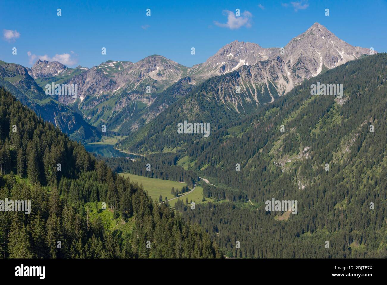 Österreich, Tirol, Tannheimer Tal, Graen, Wanderhotel, Hotel Lumberger Hof, Blick vom Tannheim - Neunerköpfle Lift Stockfoto