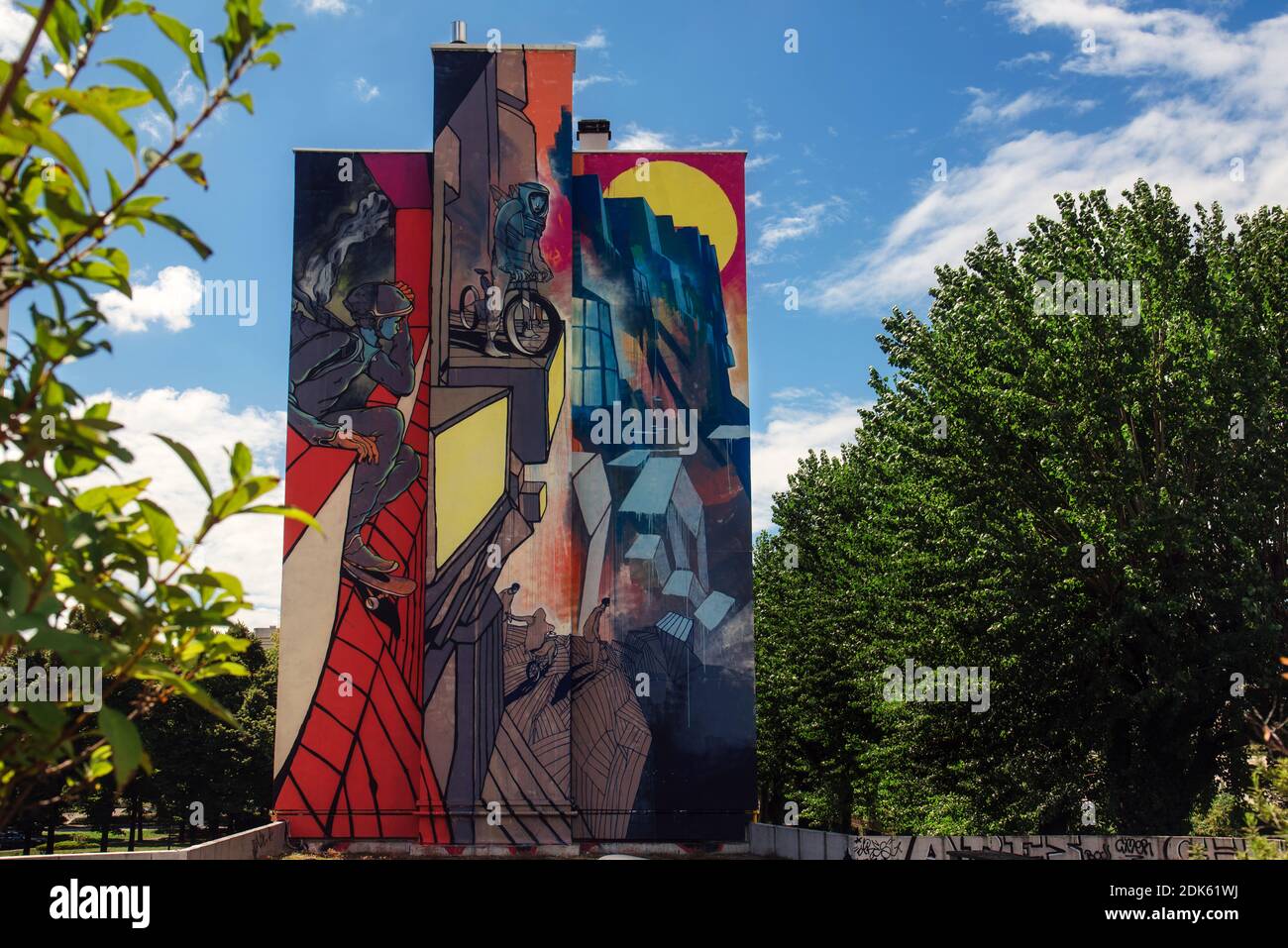 Grenoble Graffiti Street Art Wandbild Stockfoto