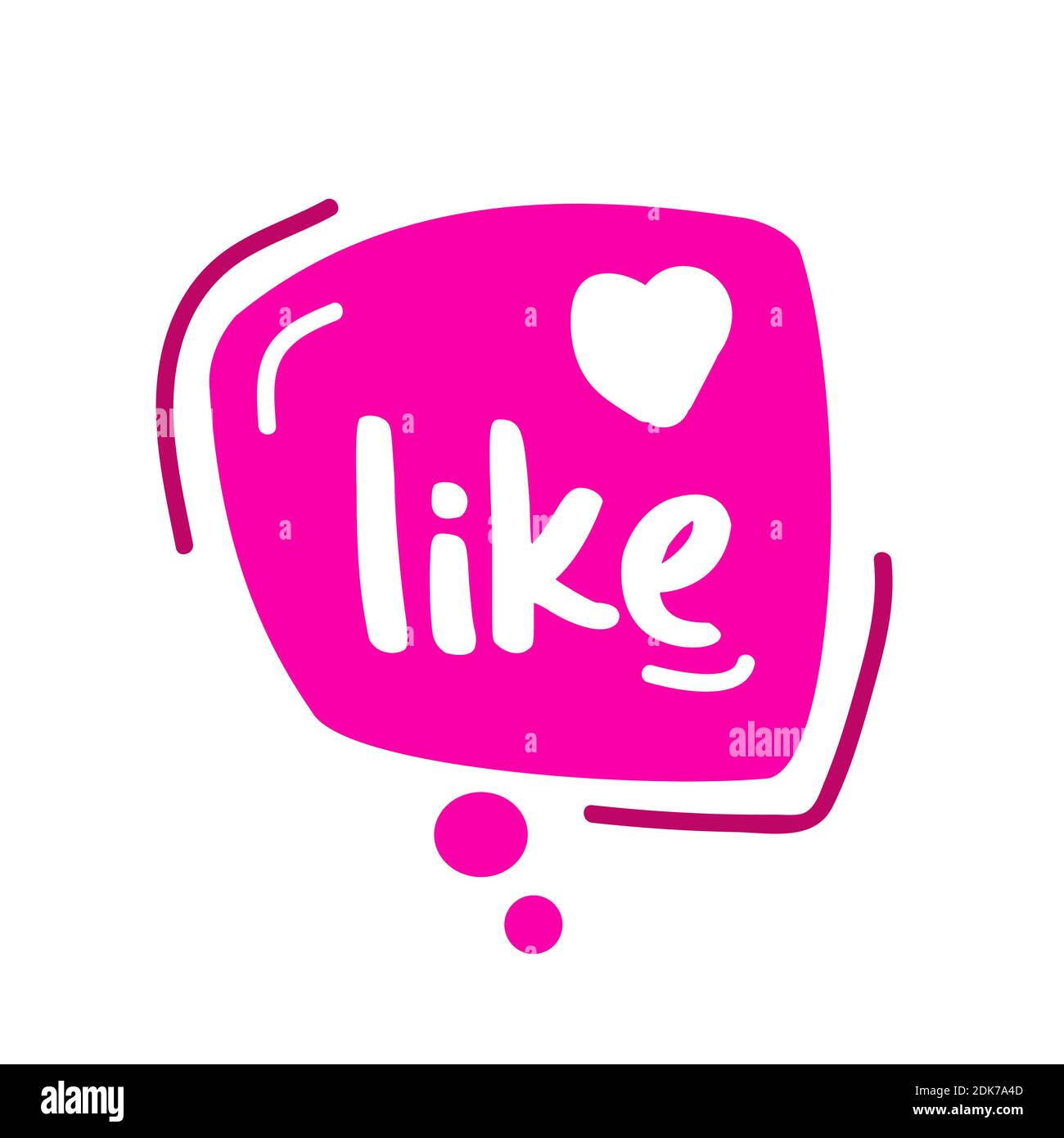 Like. Speech Bubble. Hand drawn doodle speech bubbles. Bright pink thought bubbles with heart. Vector illustration doodle style. Stock Vektor