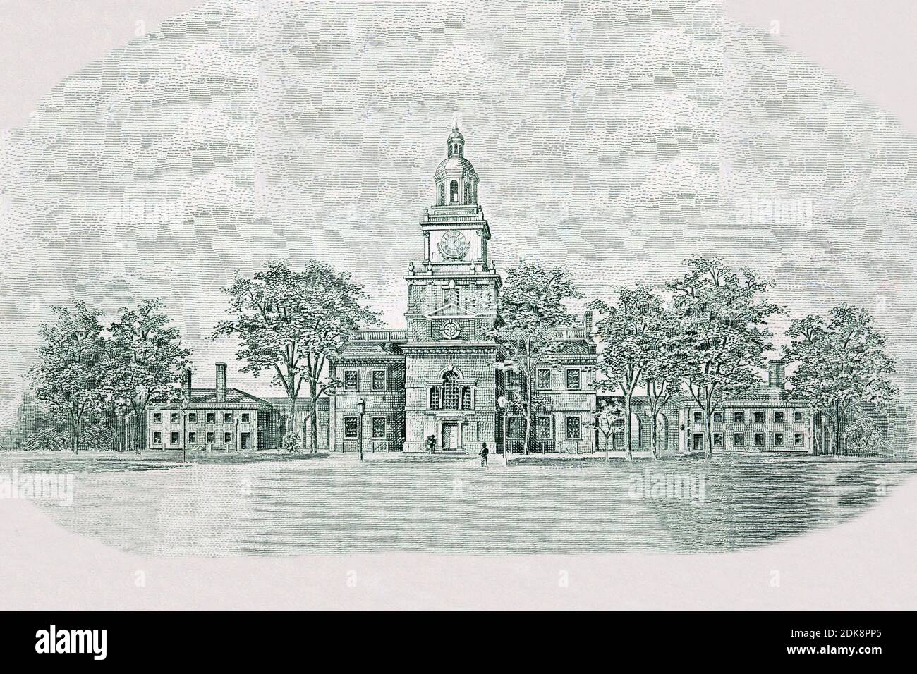 Independence Hall vom alten amerikanischen Geld Stockfoto