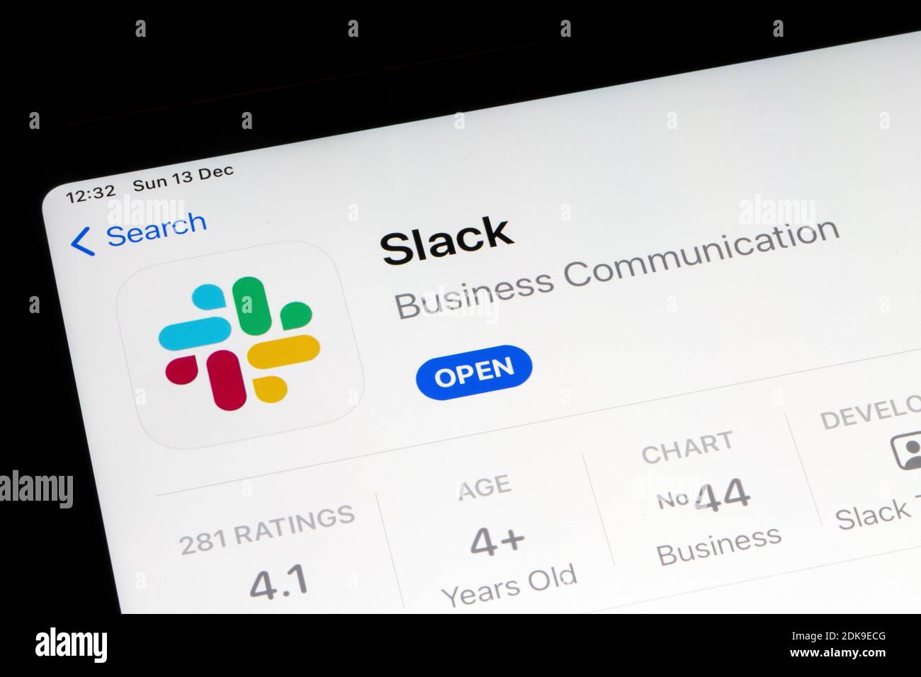 Ostersund, Schweden - 13. Dezember 2020: App-Symbol von Slack. Slack ist eine B2B-Software, Workplace Messenger, Team-Kommunikations-Tool oder Plattform. Stockfoto