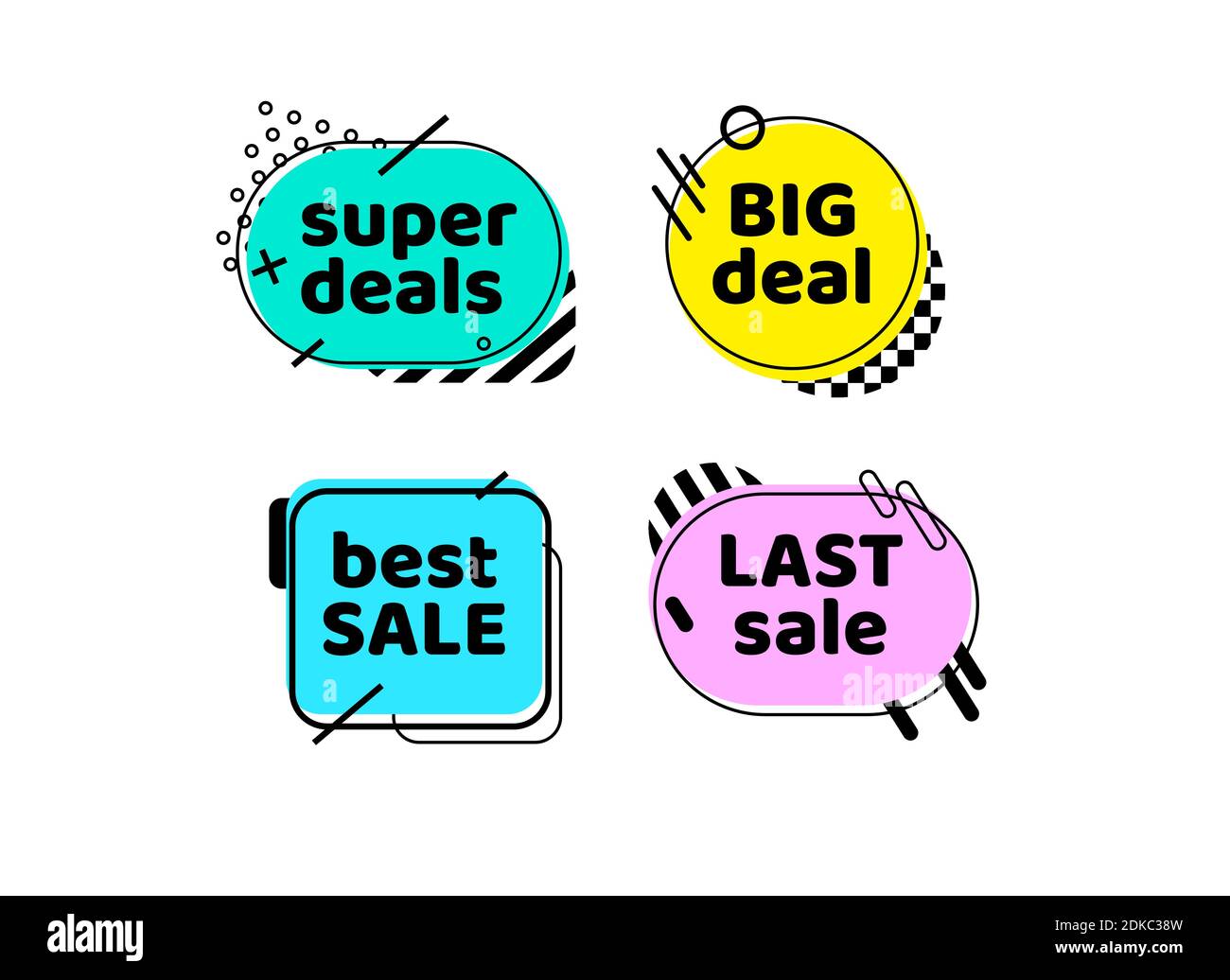 Set of Deal Sale Banner mit abstrakten Mamphis Geometrischen Objekt für Gesamtverkauf Rabatt. Web-Sonderangebot Stock Vektor