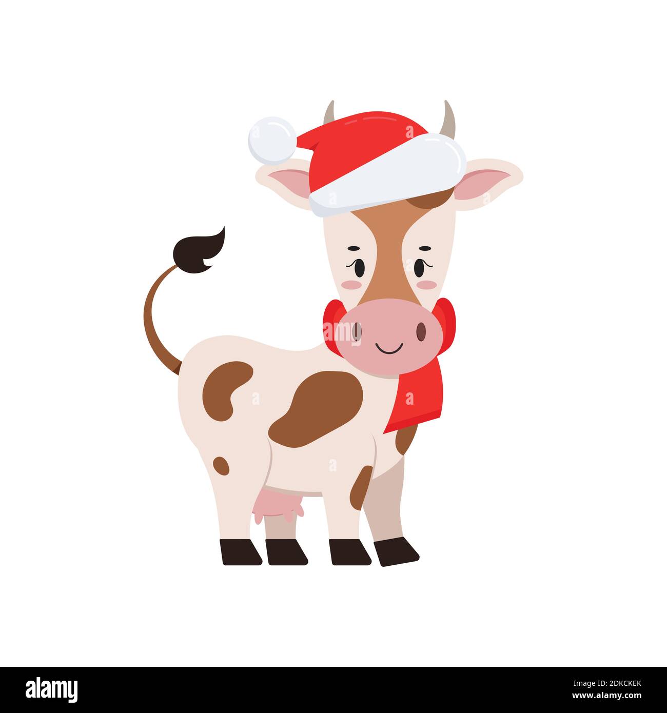 Cute weihnachten Kuh Vektor-Symbol isoliert auf weißem Hintergrund. Stock Vektor