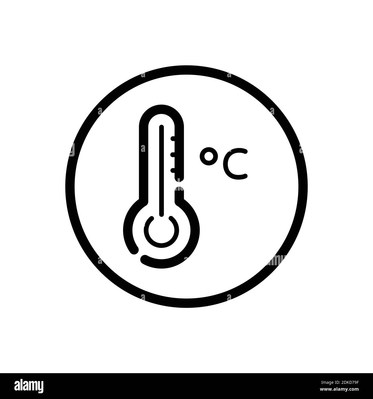 Celsius-Thermometer. Wetterumrisssymbol in einem Kreis. Isolierte Vektordarstellung Stock Vektor