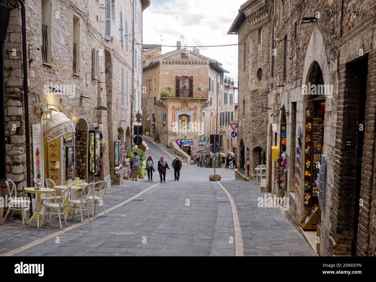 Assisi, Via Frate Elia Stockfoto