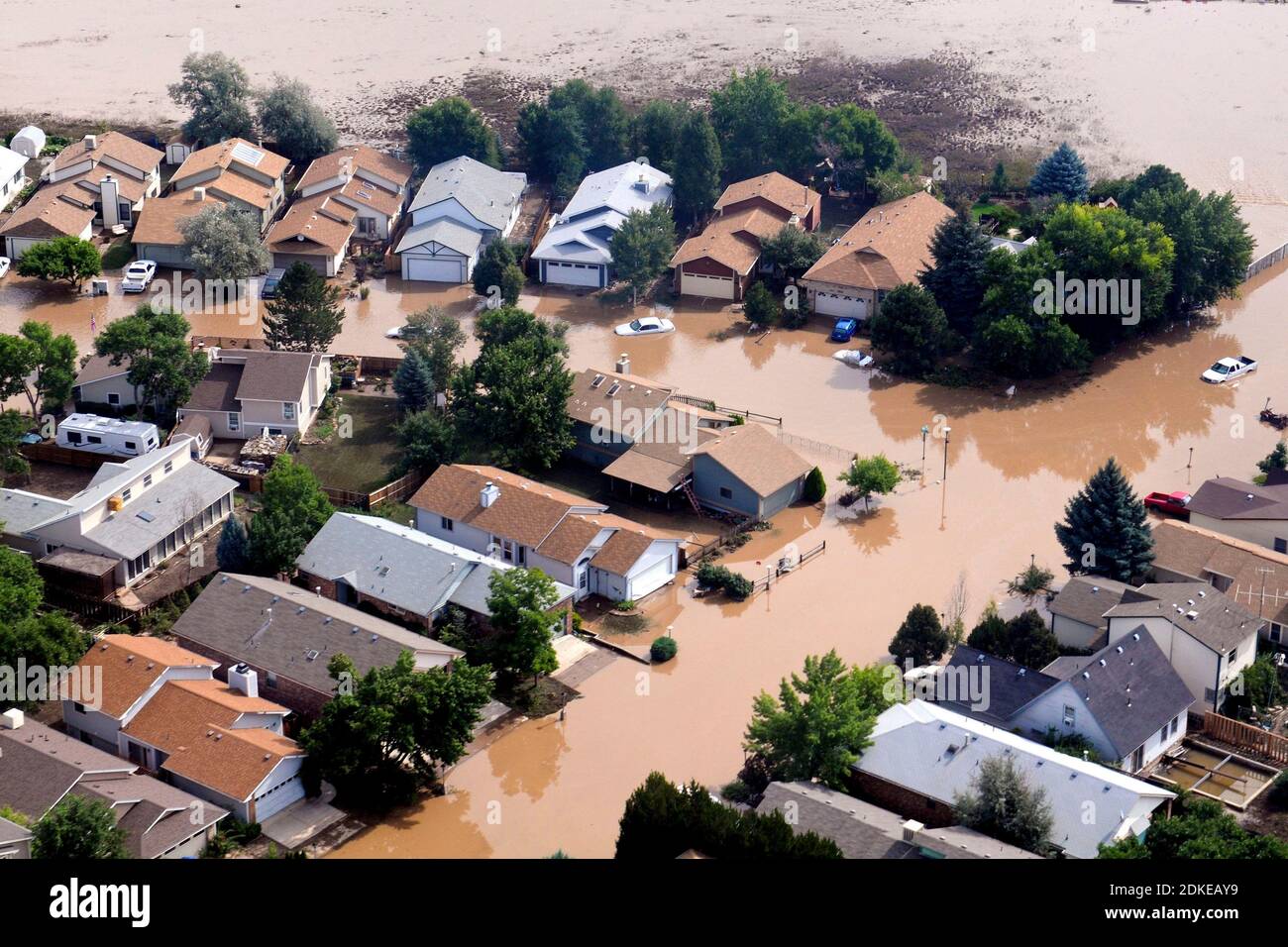 BOULDER, COLORADO, USA. 14. September 2013 - Luftaufnahme von überfluteten Häusern in Colorado USA. Einige Bereiche erhalten so viel wie 18 Zoll in einem 24-Stunden-Zeitraum Stockfoto