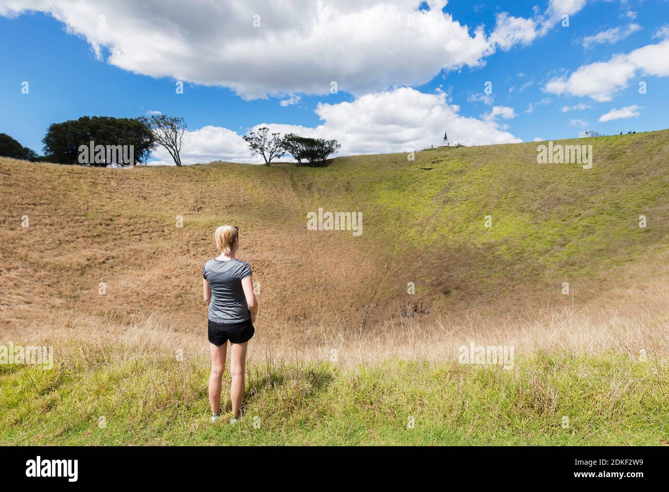 Vulkankrater auf Mount Eden, Auckland, Nordinsel, Neuseeland, Ozeanien Stockfoto