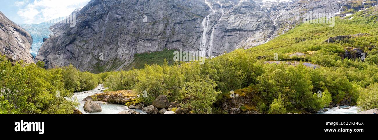 Panoramablick, Briksdal Gletscher, Norwegen Stockfoto