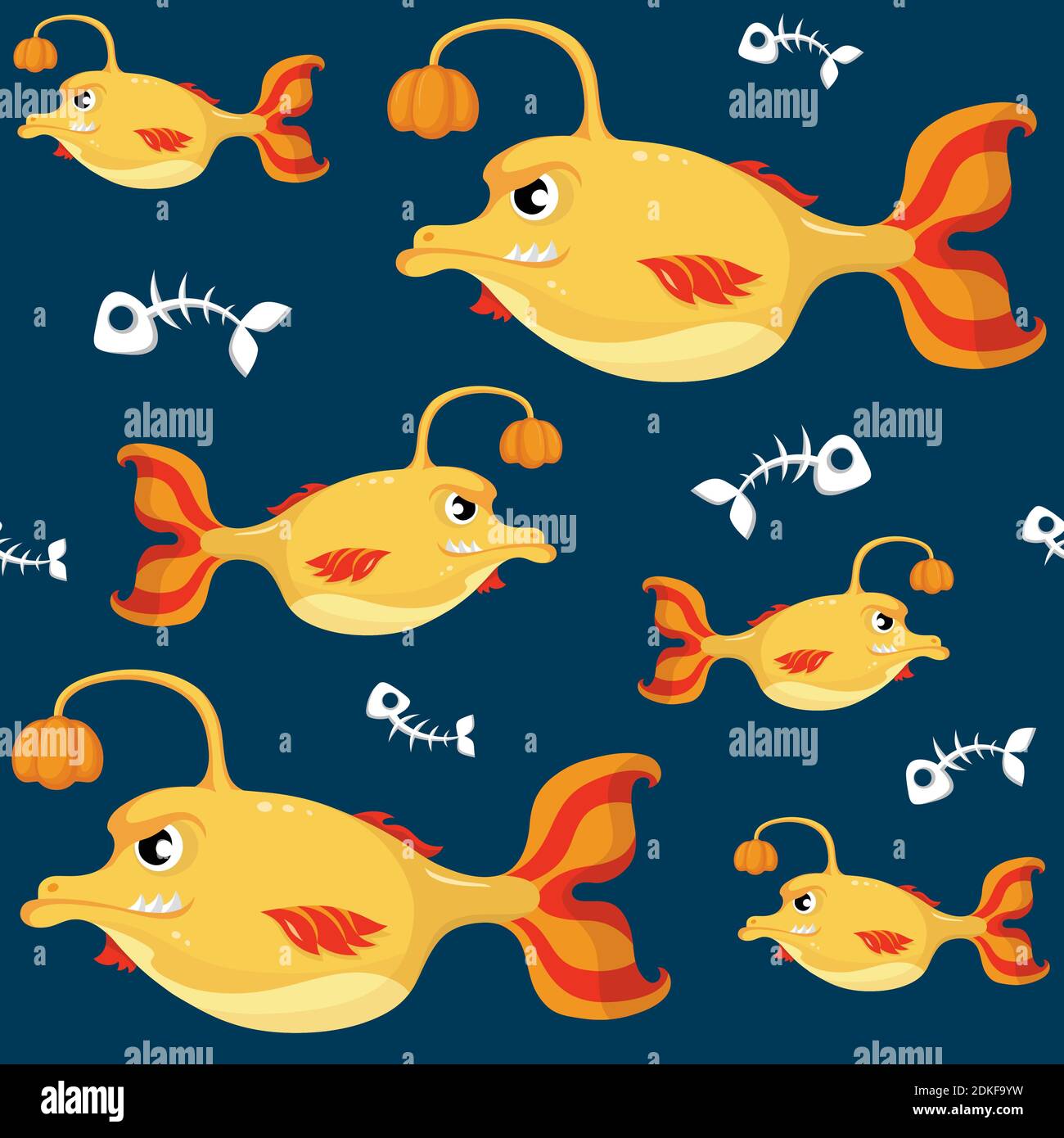 Nahtloses Muster Monster Fisch Tiefsee Seeteufel Stock Vektor