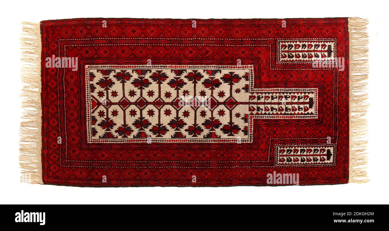 Altes persisches Teppich-Panorama isoliert auf weißem Hintergrund Stockfoto