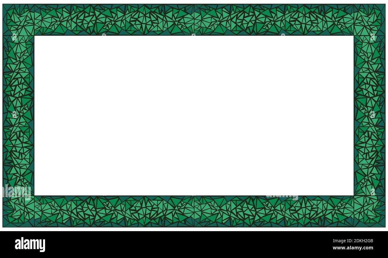 Rechteckiger Mosaikrahmen. Grüner Malachit. Isolierte Vektordarstellung auf weißem Hintergrund. Stock Vektor